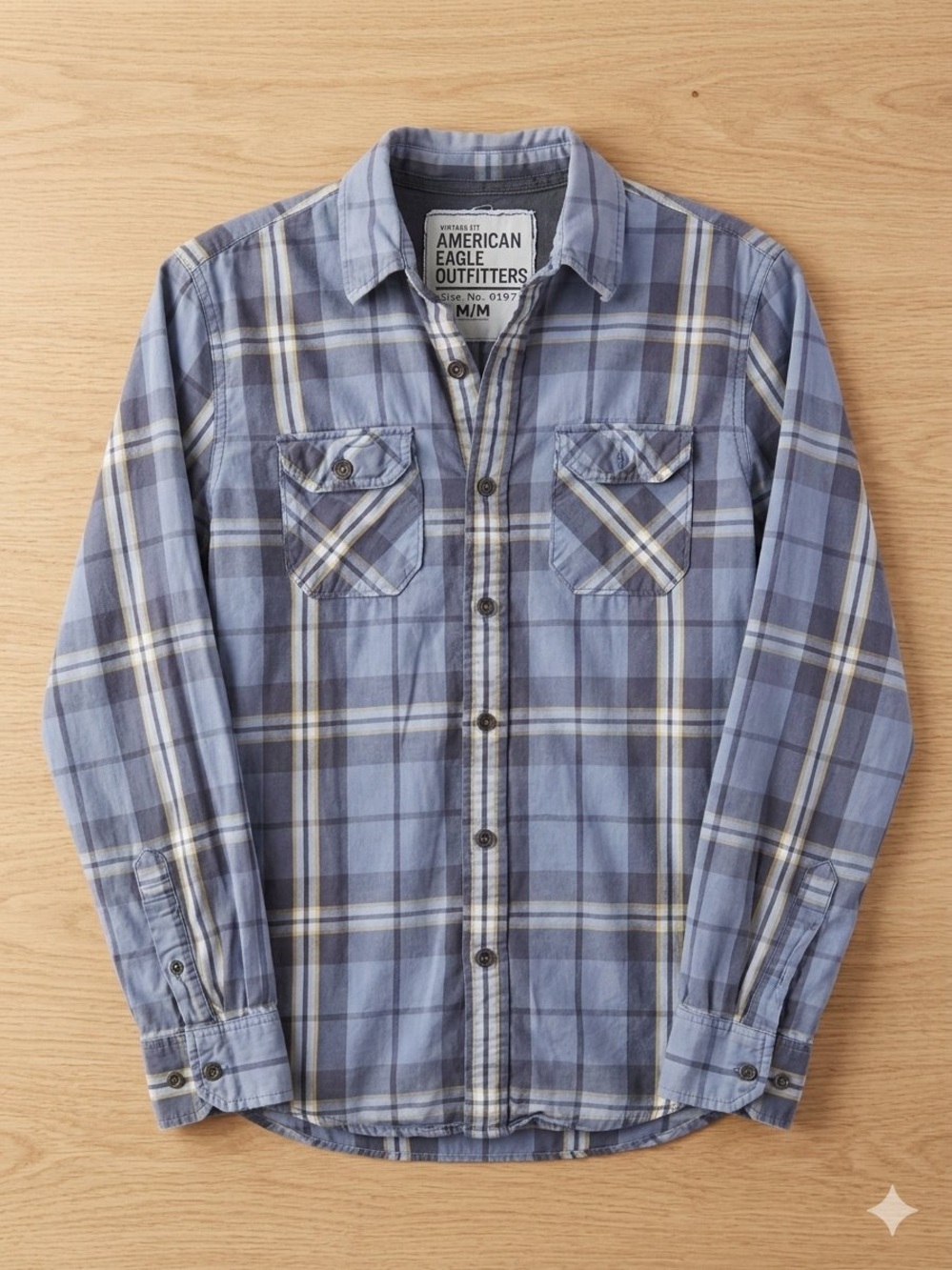 American Eagle Outfitters Light Blue Plaid Button-Down Shirt